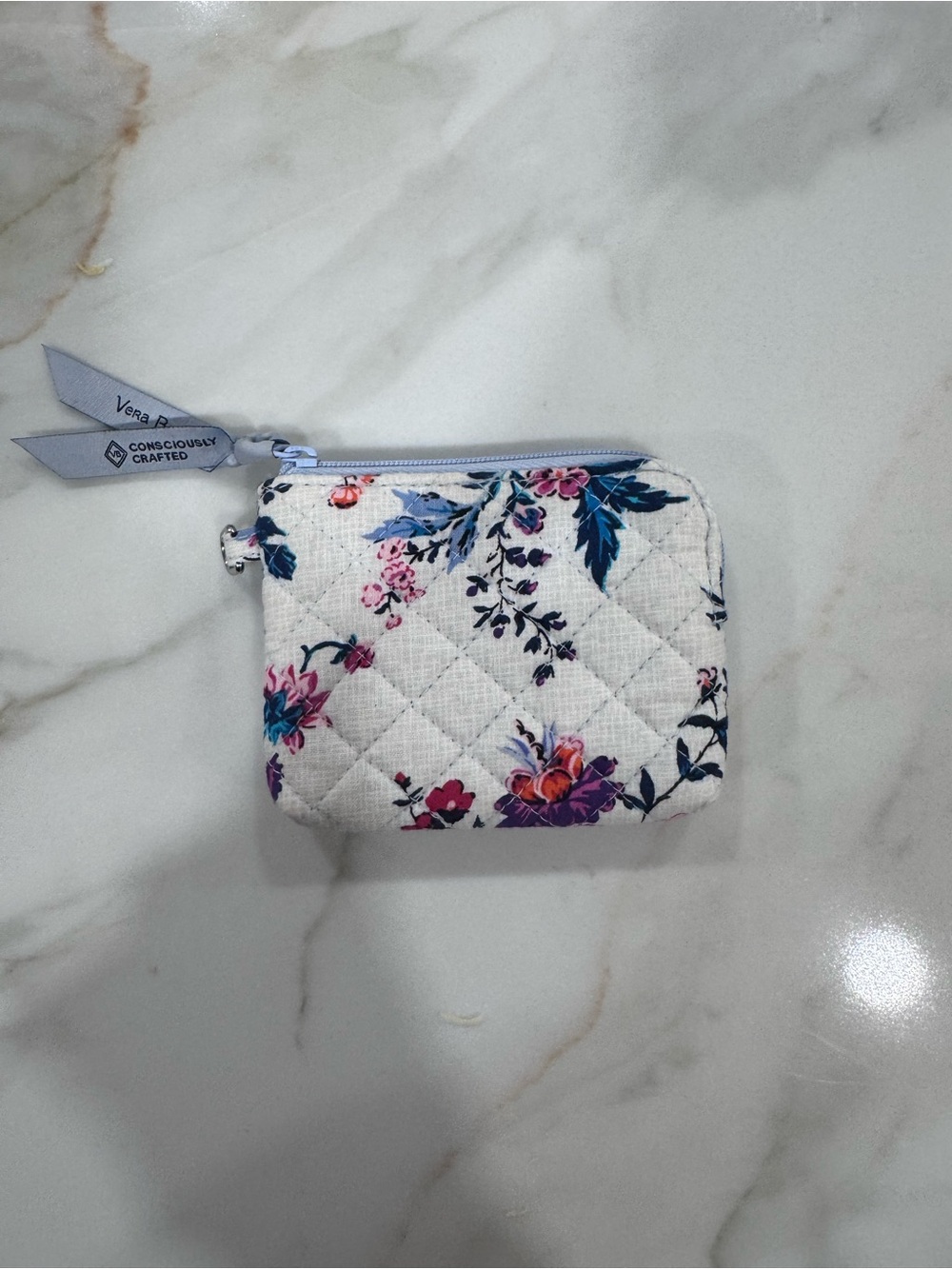 Vera Bradley Quilted White Floral Zip Coin Pouch